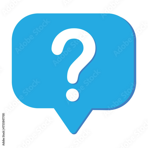 blue speech bubble with question mark. Icon for communication, question, search, inquiry. asking a question seeking answers and solutions concept. Vector illustration on transparent background.