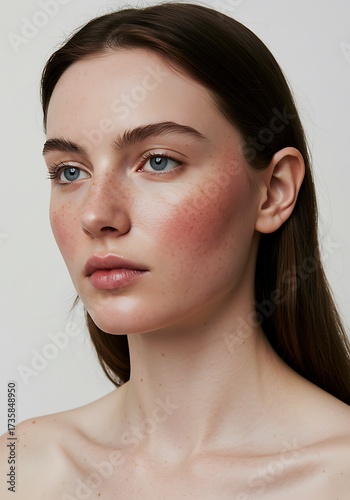 editorial portrait of young woman with rosacea