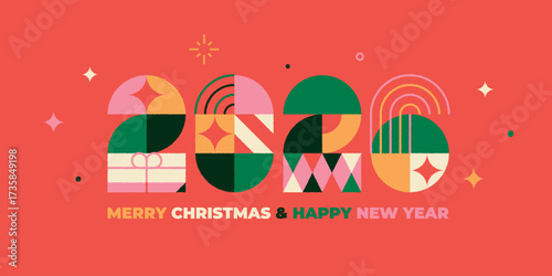 Modern vector illustrations, greeting cards, website banners, social media banners. Merry Christmas and Happy New Year 2026.