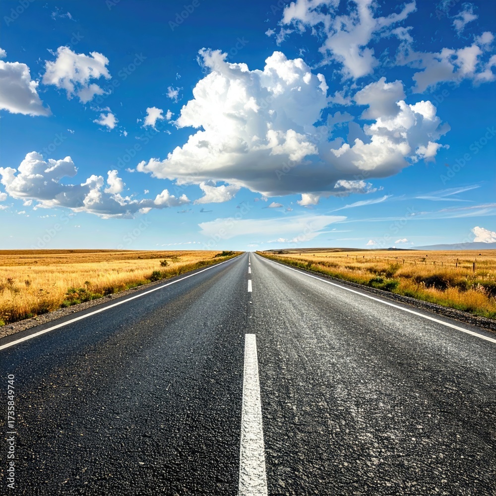 Fototapeta premium Open road stretching into a bright blue sky