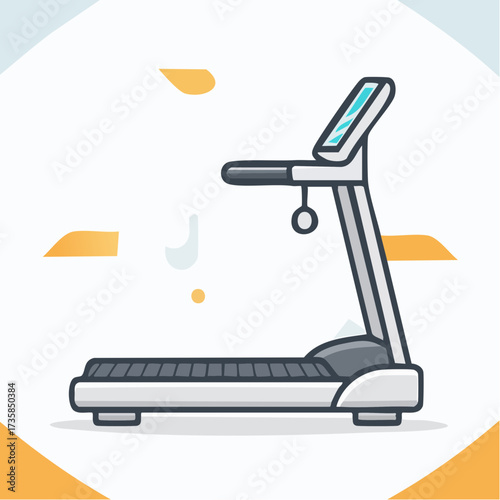 A detailed illustration of a treadmill machine, designed for indoor exercise and fitness activities.