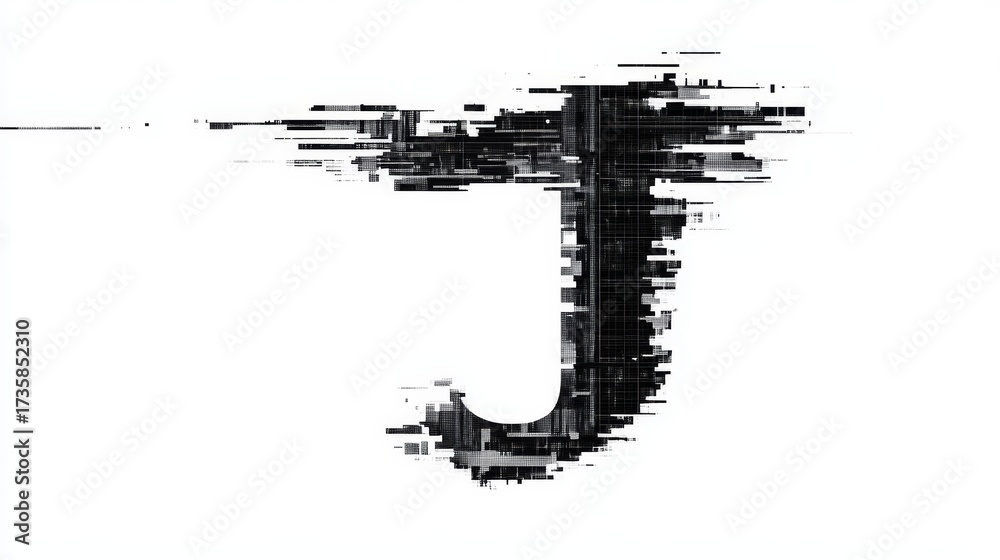 Obraz premium The artwork displays a glitchy letter J in a thin hacker font, emphasizing a serious digital vibe with striking high definition details