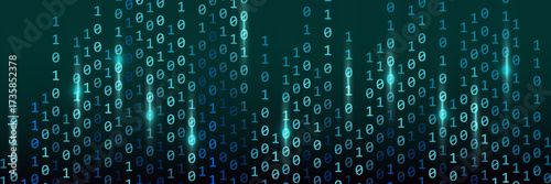 Blue binary rain background with glimmer and glowing light. Binary code with blue light.