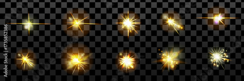 Glimmer star sparkle effect. Shiny spark light set. 