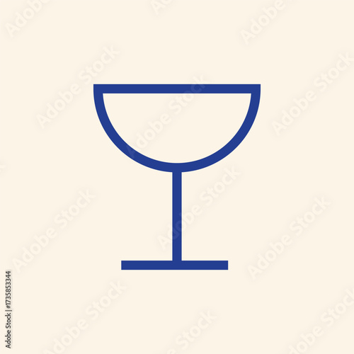 Elegant blue wine glass icon for modern bar menus and sophisticated drink promotions, a crisp and clean design element perfect for upscale branding
