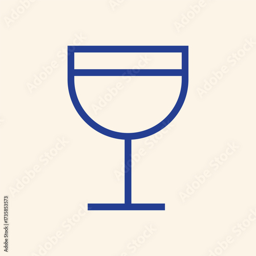 Elegant blue wine glass icon for modern bar menus and sophisticated drink promotions, a crisp and clean design element perfect for upscale branding