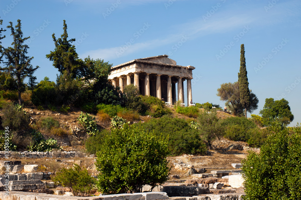 Fototapeta premium emple of Hephaestus, Athens: Ancient Greek Marvel Amidst Lush Nature
