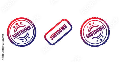 shut down stamp set on white isolated vector illustration