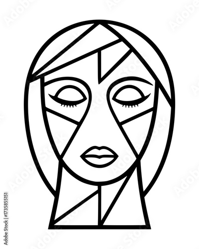 Abstract Face Line Art Illustration Black and White