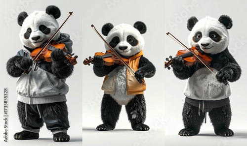 A panda playing violin and background backgrounds motion layers creative frame elements style illustration emotion expression depth scene cartoonish figure colorful gesture design composition