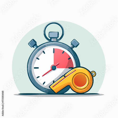 Stopwatch and whistle illustration on white background.