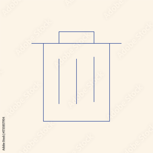 Minimalist trash can icon in navy blue on cream background offers a clean, modern symbol of waste management and recycling for eco-conscious design projects