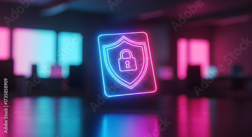 Cyber Security Neon Shield Icon