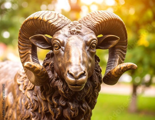 Bronze ram statue close-up