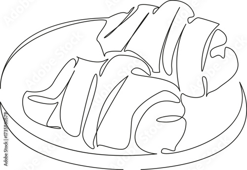 One continuous single drawing line art flat doodle croissant, breakfast, food, french food, bakery, morning. Isolated image hand draw contour on a white background, hand drawn, not AI