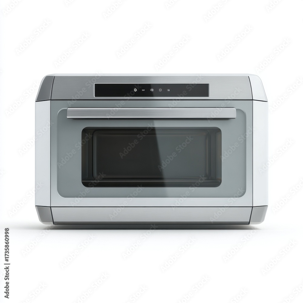 Fototapeta premium A modern white and silver countertop convection oven with a digital display isolated on white