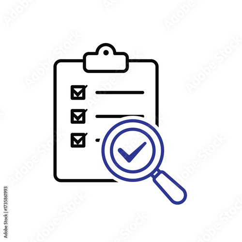 checklist with magnifying glass, blue checkmark clip art preview