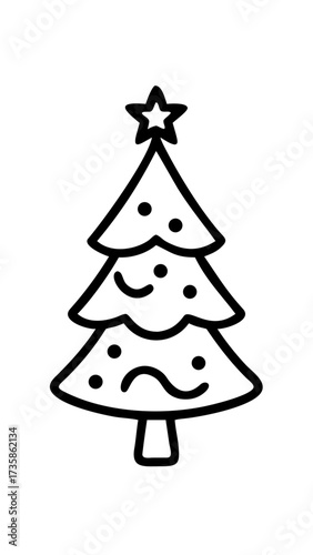 Christmas tree coloring page, simple design, decorative illustration, transparent background