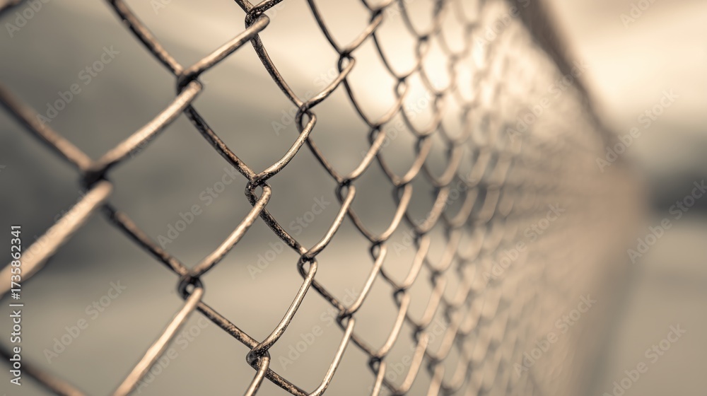 Fototapeta premium Closeup of metal chain link fence with shallow depth of field