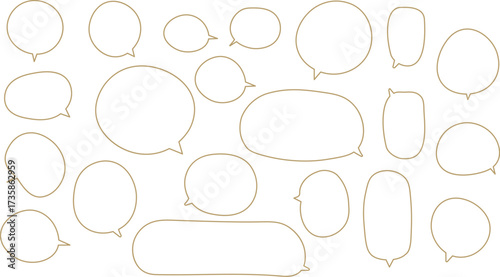 The bubbles are drawn in a hand-drawn or casual vector style, showcasing a wide variety of shapes and sizes.　Orange color.