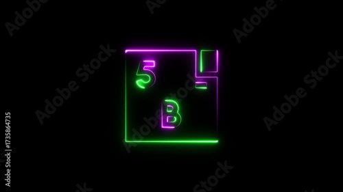 Neon Boron Element Symbol 5B Glowing in Green and Purple