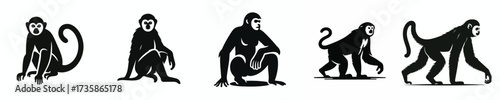black and white silhouette vector of a gibbon