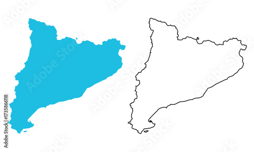 map of Catalonia autonomous community of Spain. Map with detailed outlines and blue silhouettes