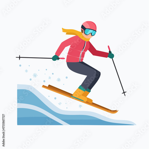 A person skiing down a snowy slope, wearing winter gear and goggles, enjoying the sport.