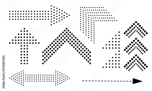 Assorted dotted arrow set pointing in different directions for visual communication