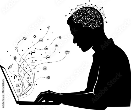 human thought ignites digital streams, empowering innovation, connecting minds