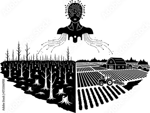 digital brain orchestrates green futures, reversing scars, inspiring growth