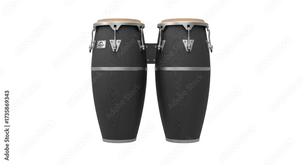 Fototapeta premium Isolated Pair of Dark Wood Conga Drums - Percussion Musical Instruments Studio Shot on Plain