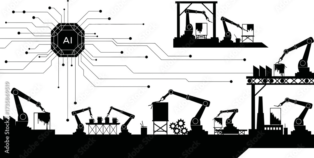 Fototapeta premium ai brainpower orchestrates precise robotic actions across advanced factory production lines
