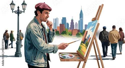 Painter Artist Skyline Art Easel Street Scene Creative Expression Hobby View