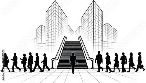 Businesspeople Walking towards Future against Cityscape Vector Illustration