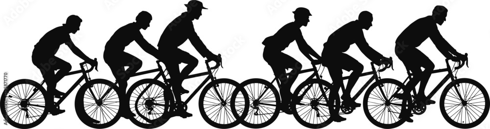 Fototapeta premium Cyclists Silhouettes in Bicycle Race, Cycling Marathon Isolated On Transparent Background