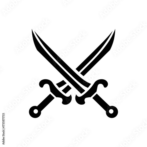 Two crossed swords vector icon scalable illustration for graphics design and digital projects silhouette