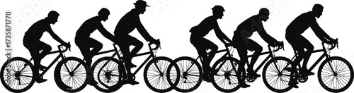 Cyclists Silhouettes in Bicycle Race, Cycling Marathon Isolated On Transparent Background