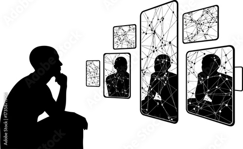 deep thought explores complex data networks, revealing emergent digital identities
