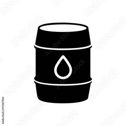 Black and white vector illustration of an oil barrel with a water drop icon scalable for various design applications silhouette