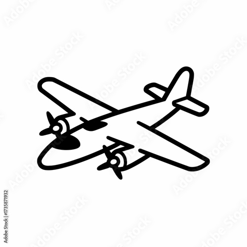 Scalable vector illustration of a classic twin-engine airplane icon for aviation and travel designs silhouette