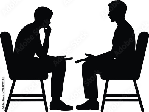 Silhouette People Communication Sitting in Chairs Discussion Conversation Concept Vector Art