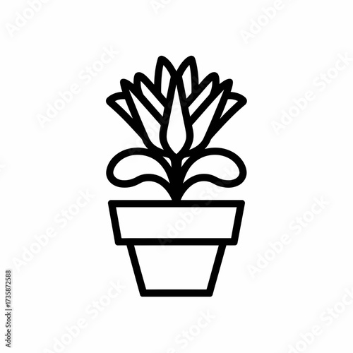 Black and white illustration of a potted succulent plant vector graphic scalable icon eps silhouette