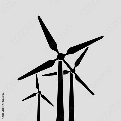 Black and white vector illustration of wind turbines scalable eps icon for renewable energy concepts silhouette