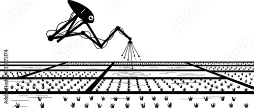 vigilant drone oversees futuristic fields, ensuring optimal growth with autonomous intelligence