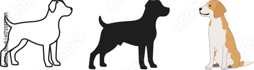 Black vector illustration of silhouettes of deer, cat, and dog among wild animals in nature