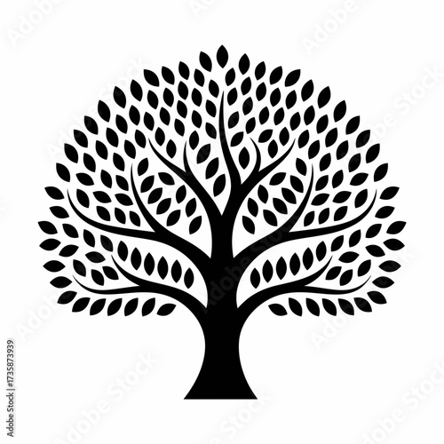 Vector silhouette illustration of a lush tree with detailed leaves scalable graphic for design projects silhouette