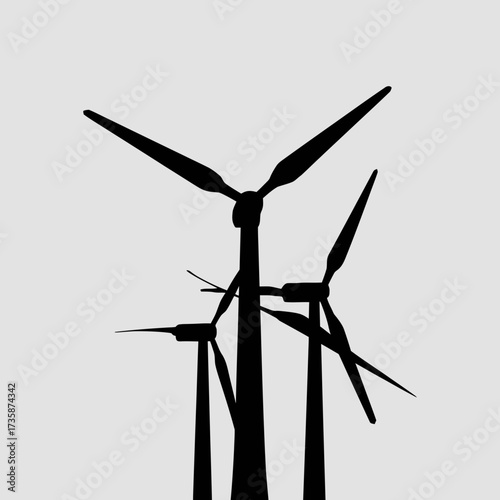 Black silhouette wind turbines vector illustration renewable energy generation scalable eps icon silhouette