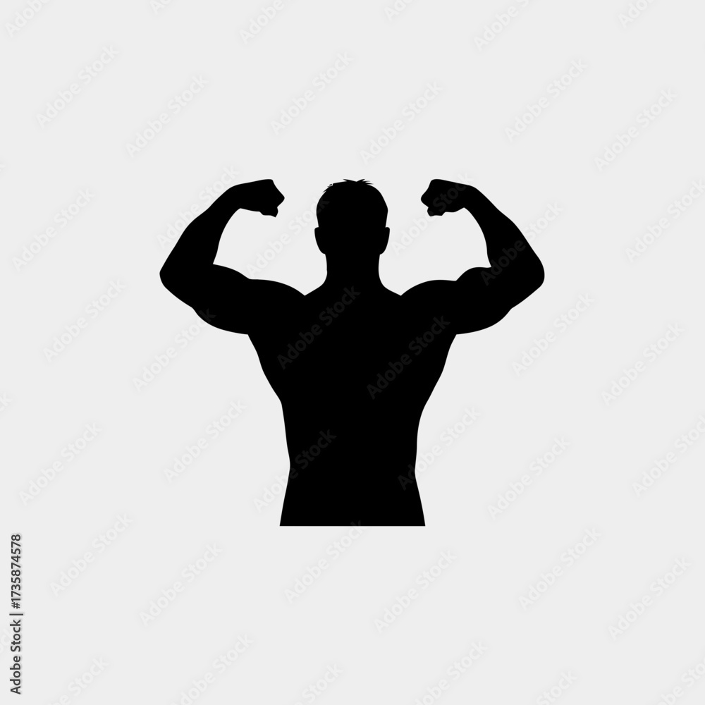 Fototapeta premium Silhouette of muscular man torso flexing biceps vector illustration scalable graphic icon silhouette