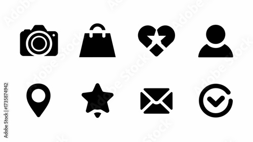 Collection of minimal basic black vector graphics icons for web design and app development scalable silhouette